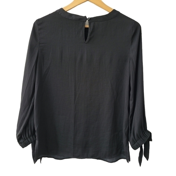 𝅺LOFT Long Sleeve Blouse Black Keyhole Faux Tie Oversized Loose Suit Blouse XS - Picture 4 of 7